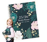 Fruusv Ringed Notebook, A5 Coil Journal, Thick Floral Cover Diary with English Layout, July 2025-June 2026 Planner for College Note Taking, Bullet Journaling, Work Sketching, 217x158x15mm