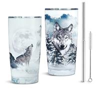 fruvon Stainless Steel Wolf Print Tumbler, 20 Oz, Modern, Reusable, Leak Proof, Insulated, Perfect for Cold Drinks, Birthday & Christmas Gifts