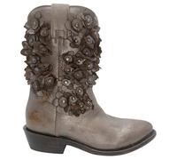 Frye Billy Flower Women's Western Ankle Boot - Stylish Leather Design with Floral Embroidery and Comfortable Fit, Metallic Stone, 7 UK
