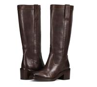 Frye Kate Pull On 14" Leather Boots for Women - Leather-Lined Riding - Stitched Wide Calf Boots for Women - Rubber Outsole for Shock Absorption - Pull-on-Design - 2 Inch Block Heel, Dark Brown - Wide