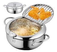Fryer Deep 4.2 L Stainless Steel Japanese Tempura Frying Pot With Temperature Control & Oil Drip Drainer Rack 11'' Small Fry With Handles for Fish