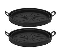 FRYER SILICONE LINERS 2PCS Premium Non Stick Heat Resistant Silicone Fryer Pot Bowl with Handles for Air Fryer Kitchen Accessories 21cm Diameter (Black)