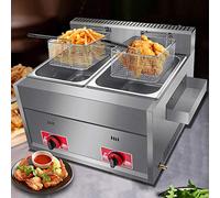 Fryers Double-cylinder Gas Deep Fryer, 20L Stainless Steel, Heavy Duty, Dual Tank, Countertop, Twin Basket, Restaurants Use