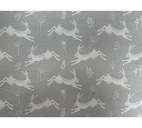 Fryett's Cotton Curtain Upholstery Fabric - 'Jump' Silver Rabbit Hare Print on Grey - Width 140cm - Home Furnishings Craft Projects Material Per Metre