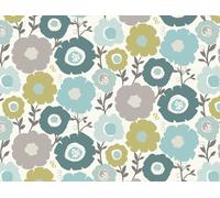 Fryetts Half Panama Cotton Canvas - Mimi Seafoam Teal Blue Green Grey Floral Print - Craft Upholstery Fabric