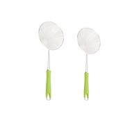 Frying basket 2pcs Stainless Steel Funnel Green Plastic Handle Household Kitchen Strainer Sieve Isolation Large Mesh Drain(M)