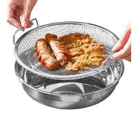 Frying Oil Draining Baske, Stainless Steel Mesh Filtering Basket with Tray, Food Oil Drain with Handle, for Cooking, Fried Snacks, Barbecue
