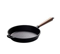 Frying Pan Cast Iron Griddle pan Skillet Healthy Cooking no Coated with woodden Handle for Induction/Gas,Black Frying Pan