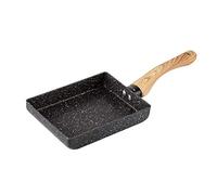 Frying Pan, Non-Stick Maifanite Stone, Wooden Handle, Small Cooking Tool for Home Breakfast, 18x13x3 cm