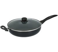 Frying Pan with Lid 28cm Non Stick Induction Saute Pan Deep Fry Pan Glass Lid Aluminium Omelette Stir Fry Pan Non-Stick PFOA Free Suitable for All Hobs Stoves Gas, Electric, Ceramic, Halogen, Black