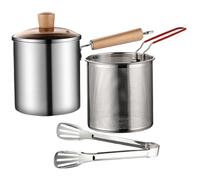 Frying Pot, 3L Stainless Steel Deeps Fryer Pot with Strainer Basket and Handle, Stove Top Fryer with Visible Lid and Tongs for Frying Fish Shrimp Chicken and Fries