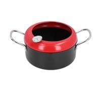 Frying Pot Japanese Style Iron Cooking Pot with Double Handles and Oil Temperature Gauge, Durable and Versatile - Safety Features, Real Time Temperature Control, Ideal for Home (Red)