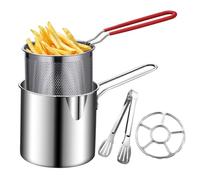 Frying Pot - Stainless Steel Space Saving Design, Fryer for Snacks, Mini Tempura Pan with Strainer, Japanese Style Cookware, Metal Vat for Chicken Wings French Fries RV Catering Truck