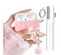 Frylaa for Airpods pro 3 Case Cover,Cute Engraved Flower Design for Airpods pro 3rd Generation Case,Shockproof Premium Silicon Skin with Girly Floral Charm Keychain&Cleaing Pen for Women Girls-Pink