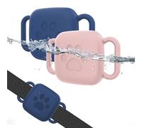 Frylaa Waterproof Dog Collar Holder Case for Tile Mate 2024/Mate 2022 GPS Tracker(2 Pack),Anti-Lost Silicone Pet Collar Cover for Tile Tracker Finder,Cat Pet Necklace Accessories-Blue&Pink
