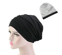 Fryloo bucket hat Cap Women Stretch Beanie Chemo Cotton Double-layer Soft Satin Lining Hair Turban Hijab Inner Hat-02