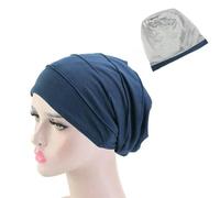 Fryloo bucket hat Cap Women Stretch Beanie Chemo Cotton Double-layer Soft Satin Lining Hair Turban Hijab Inner Hat-04