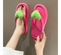 Fryloo slippers Women's Candy Color Bow Flip Flops, Soft Cushioned Eva Thong Sandals, Non-slip Beach Slides For Summer Casual-rose Heart-40-41