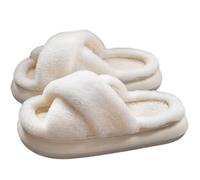 Fryloo slippers Women's Platform Rabbit Fur Memory Foam Fluffy Slides Non-slip Silent Indoor Winter House Shoes Plus Size-white-42-43