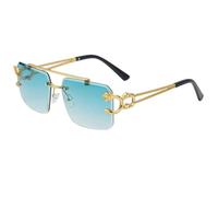 Fryloo sunglasses Steampunk For Men Women - Rimless Square Luxury Gold Lion Designer Shades Travel & Parties-green