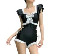 Fryloo swimsuit Women's Ruffle Bathing Suit, Cute Bow Tummy Control Swimwear With Shorts, Modest For Beach Hot Spring Vacation-black-m