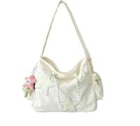 Fryloo tote bag ；makeup Corduroy Star Embroidery Crossbody Bag, Multi-pocket With Adjustable Strap, Soft Daily Purse For Women In Pink Or White-white-1pc