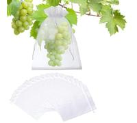 FRYSKYO 100 Pcs Fruit Protection Bags, Garden Plant Protect Net for Fruits, Vegetable Bags with Drawstring Bird Barrier Bags, for Tree, Strawberry, Plum, Insects Barrier, White(17x23cm)