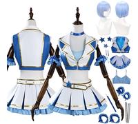FRYWORK Anime Re Life In A Different World From Zero Rem Cosplay Costume Outfit Cheerleading Uniform Full Set Halloween Carnival Party Dress Up Suit with Wig Headdress for Women (M)
