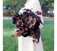 FRZXBKW Artificial Wedding Bouquet for Bride Bridesmaids, 17.7 Inch Black Purple Butterfly Rose Flower Artificial Flower Wedding Bouquet Living Room Office Party Garden DIY Decoration