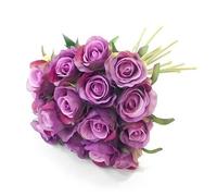 FS 25cm Artificial Lilac/Purple Mini Rose Rosebud Bundle Posy with 15 Flower Heads/Stems - Home Wedding