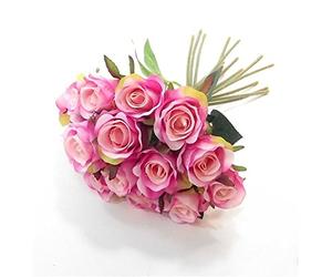 FS 25cm Artificial Pink Mini Rose Rosebud Bundle Posy with 15 Flower Heads/Stems - Home Wedding