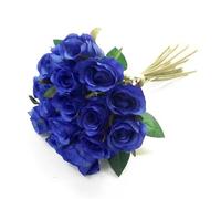 FS 25cm Artificial Royal Blue Mini Rose Rosebud Bundle Posy with 15 Flower Heads/Stems - Home Wedding