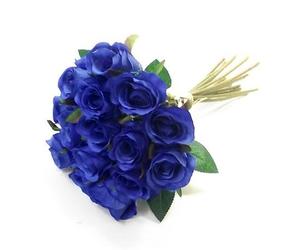 FS 25cm Artificial Royal Blue Mini Rose Rosebud Bundle Posy with 15 Flower Heads/Stems - Home Wedding