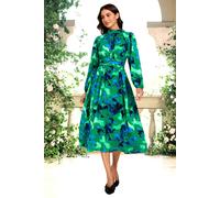 Fs Collection Abstract Floral Print Long Sleeve Midi Dress In Green Green