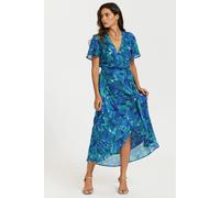 Fs Collection Abstract Floral Print Wrap Maxi Dress In Blue Blue