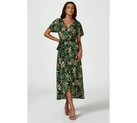 FS Collection Abstract Floral Wrap Maxi Dress In Olive - L - Olive
