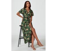 Fs Collection Abstract Floral Wrap Maxi Dress In Olive Olive