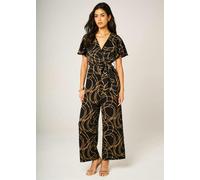 FS Collection Abstract Line Print Wrap Top Jumpsuit In Black - L - Black