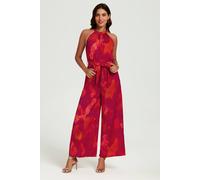 Fs Collection Abstract Print Halter Neck Jumpsuit In Red Red