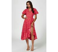 FS Collection Abstract Print Midi Wrap Dress In Fuchsia - XS - Fuchsia