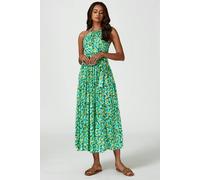 FS Collection Abstract Print Tie Halterneck Maxi Dress In Green - XS - Green