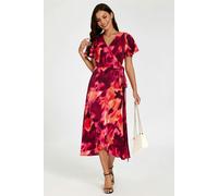 FS Collection Abstract Print Wrap Maxi Dress In Burgundy - Burgundy - XL