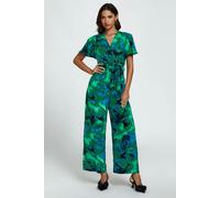 FS Collection Abstract Print Wrap Top Jumpsuit In Green - S - Green