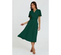 Fs Collection Angel Sleeve Wrap Neck Jersey Midi Dress In Dark Green Dark Green