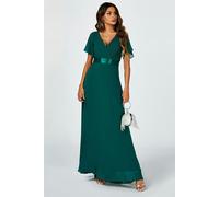 FS Collection Angel Sleeves Empire Waist Bridesmaid Dress In Green - M - Green