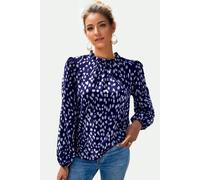 Fs Collection Animal Print Frill Detail High Neck Top In Navy Navy