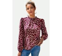 Fs Collection Animal Print Frill Detail High Neck Top In Wine Wine S