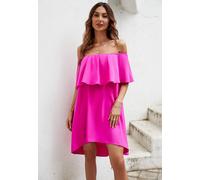 Fs Collection Bardot Frill Off Shoulder Mini Dress In Orange In Magenta Magenta
