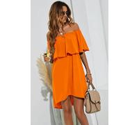 FS Collection Bardot Frill Off Shoulder Mini Dress In Orange - XS - Orange