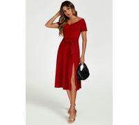 FS Collection Bardot Midi Dress In Red - XS - Red